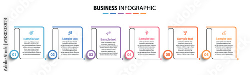 Infographic design business template with 6 options, steps. Can be used for workflow layout, diagram, annual report, web design