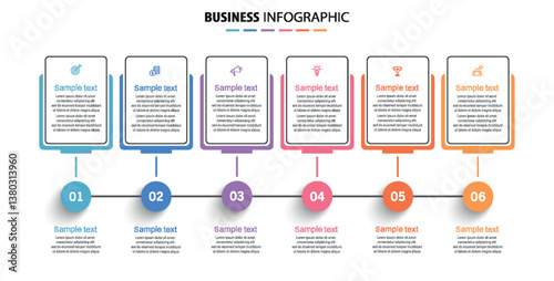 Infographic design business template with 6 options, steps. Can be used for workflow layout, diagram, annual report, web design