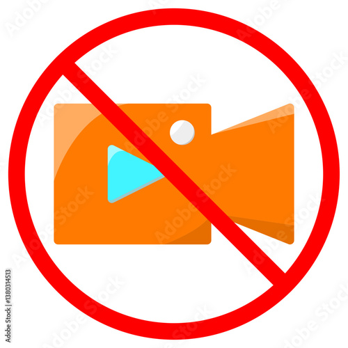 No filming allowed symbol with red prohibition sign over camera icon