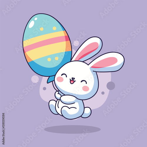 cute rabbit flying with easter egg .vector illustration 
