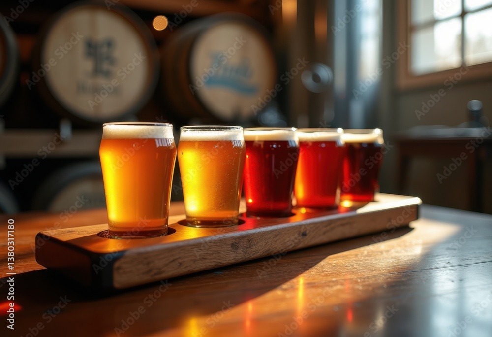 colorful flight craft beer samples glassware showcasing various brews vibrant hues, tasting, exotic, liquid, foam, hops, malt, amber, golden, stout colorful flight craft beer samples glassware showcasing various brews vibrant hues, tasting, exotic, liquid, foam, hops, malt, amber, golden, stout