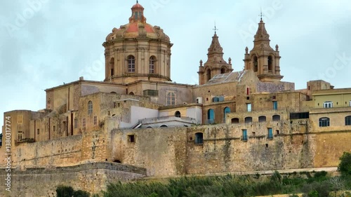 Mdina old city, old capital of Malta island. Aerial closeup view