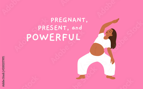 Pregnant women doing prenatal yoga exercises set. Mothers with bellies at fitness workout during pregnancy. Stretching gymnastics for moms. Flat vector illustration isolated on white background