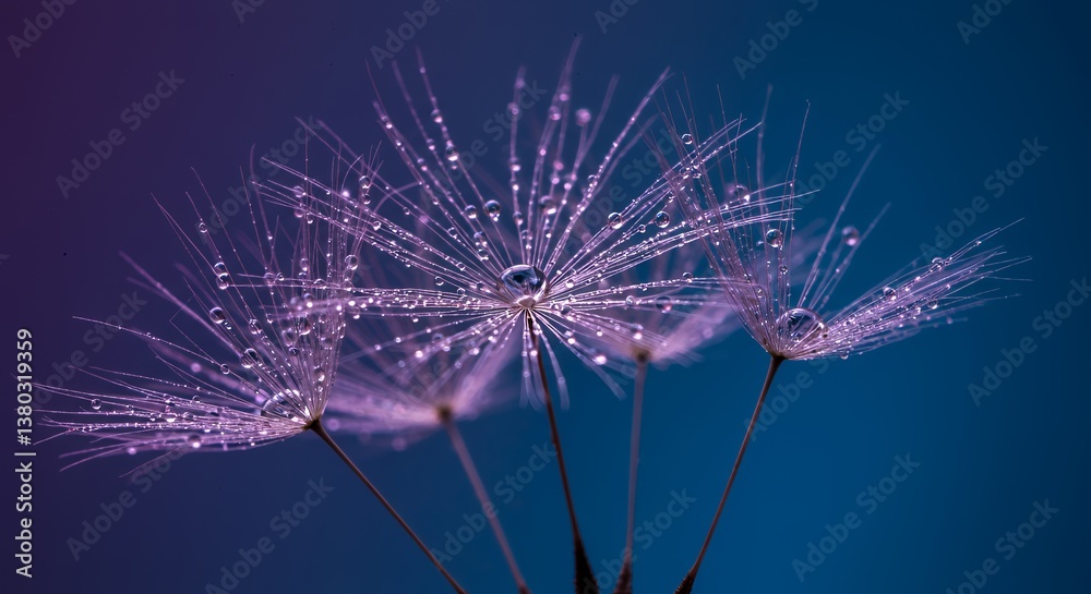 Obraz premium Glistening Dandelion Seed Heads Transformed into Celestial Nebula