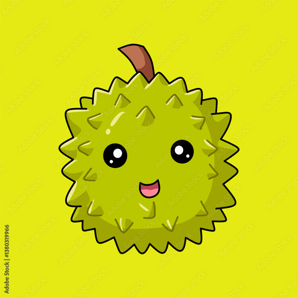 Fototapeta premium Cute Cartoon Durian Smiling Character Illustration on Yellow Background