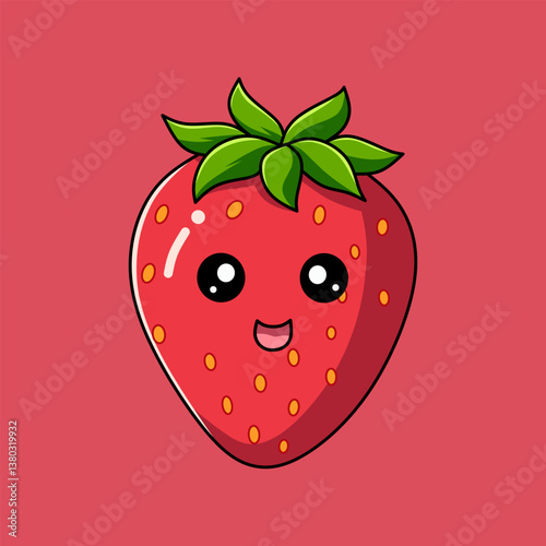 Cute Strawberry Cartoon Character Smiling Fresh and Sweet Fruit