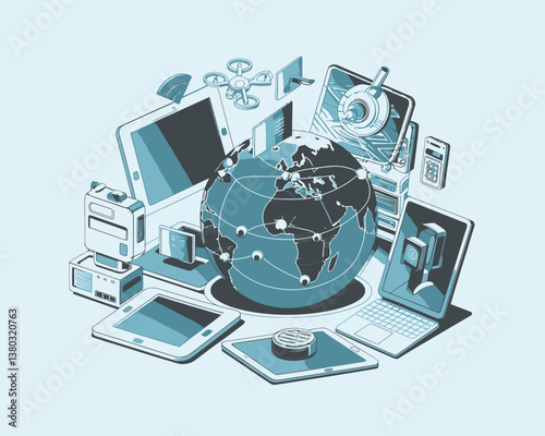 vector illustrative poster that celebrates global communication technology . Showcase a world travel by advanced communication systems.
