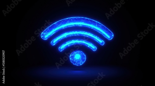 Abstract Blue WiFi Symbol with Glowing Effects on Black Background