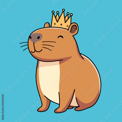 Cute Cartoon Capybara Wearing Crown Illustration for Children's Content