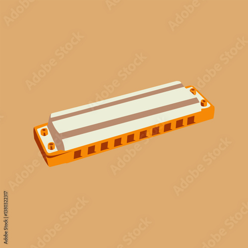 Isolated Harmonica Vector Illustration on Brown Background for Music Content
