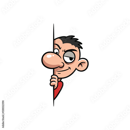Cartoon Man Peeking Vector - Sly Look Illustration