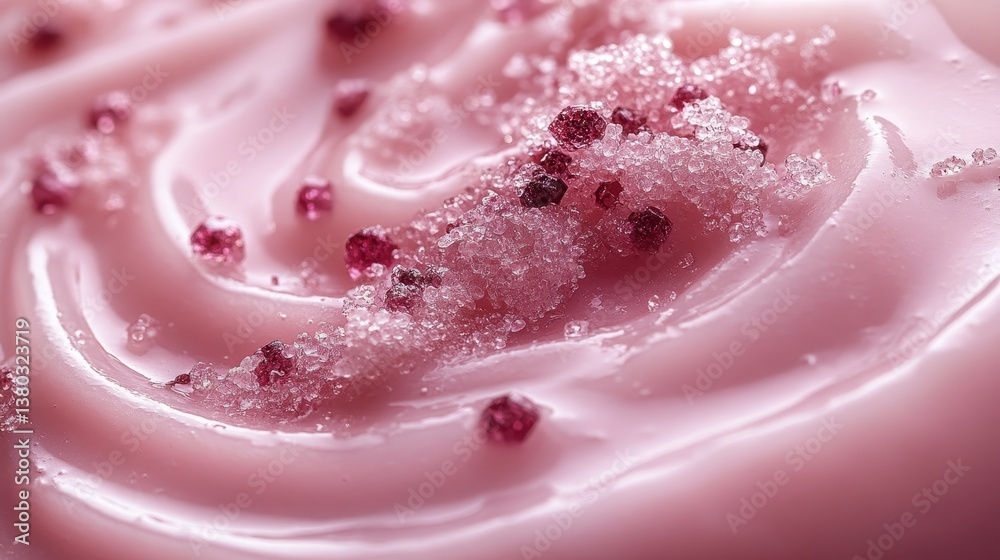 Fototapeta premium Close-up of Luxurious Pink Body Scrub with Sugar Crystals and Ruby Particles
