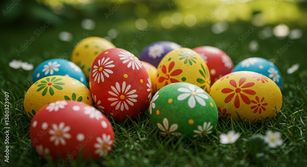 A whimsical Easter Bunny peeking out from behind a large painted egg, surrounded by lush green grass and small, colorful wildflowers. The scene is bathed in soft, golden-hour sunlight, with a distant A whimsical Easter Bunny peeking out from behind a large painted egg, surrounded by lush green grass and small, colorful wildflowers. The scene is bathed in soft, golden-hour sunlight, with a distant