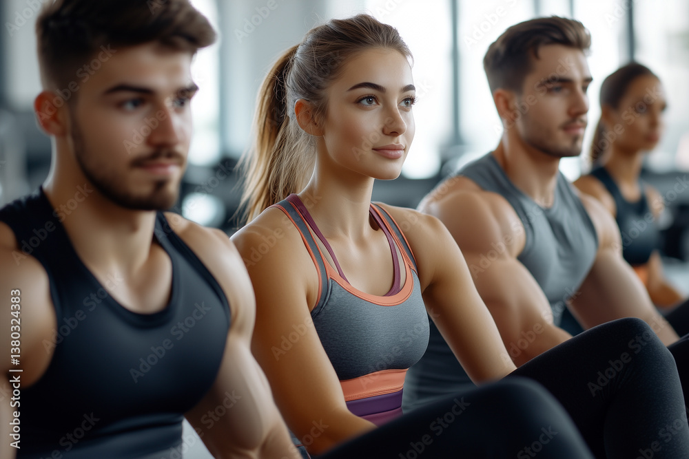 Group of young athletes focused during gym workout session