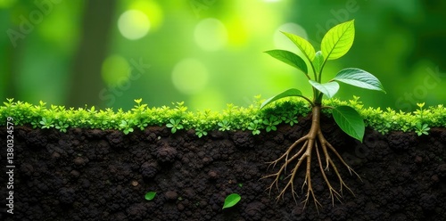 Tree roots exposed and visible under the surface, plant life, greenery