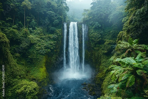 Majestic Waterfall in Lush Rainforest Landscape