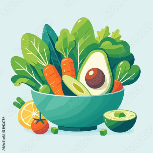 Fresh Vegetables Salad in a Bowl with Colorful Ingredients  