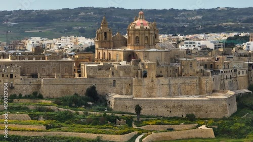 Mdina old city - old capital of Malta island. Aerial top view