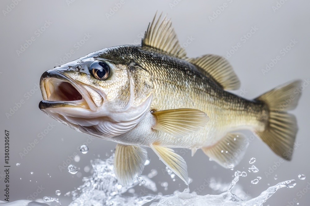 A fish leaps through the water with its mouth open widely A fish leaps through the water with its mouth open widely