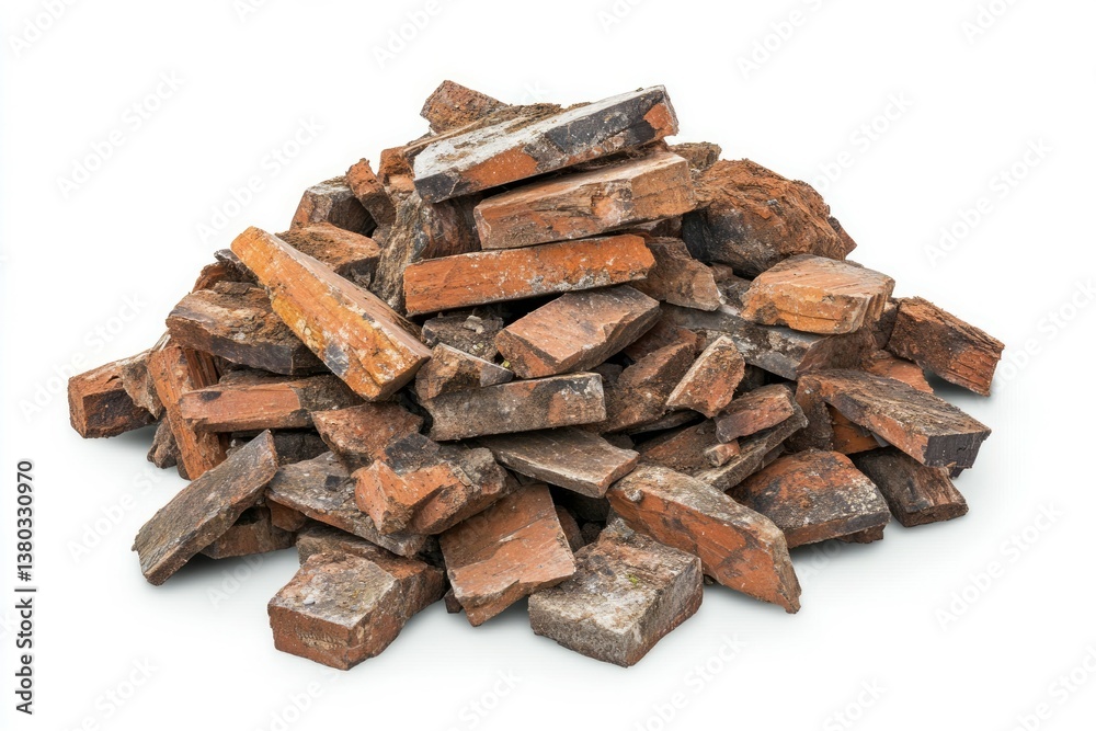 Pile of bricks and cement debris on white background. Neural network AI generated Pile of bricks and cement debris on white background. Neural network AI generated
