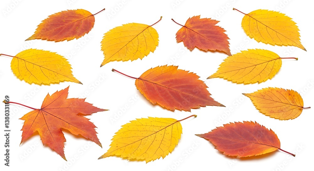 Fototapeta premium Autumn Leaves Collection: Red, Orange, Yellow Foliage Isolated AI Generated