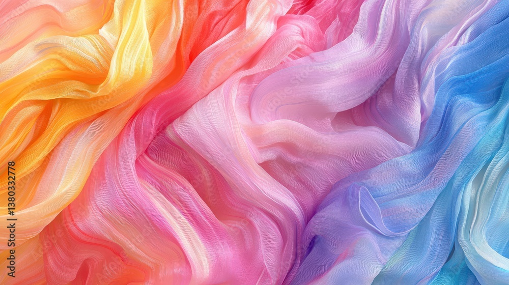 Fototapeta premium Vibrant Colorful Fabric Waves in Soft Shades of Pink Orange Blue