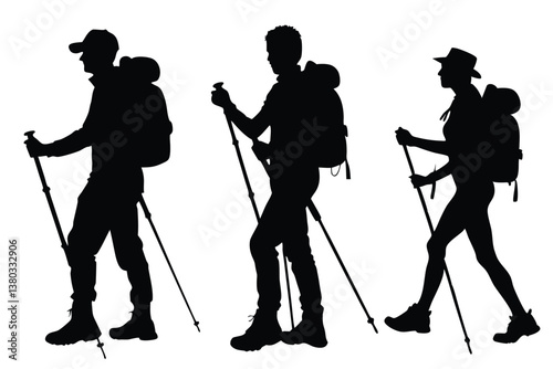 set of Hiker Illustration vector silhouettes 