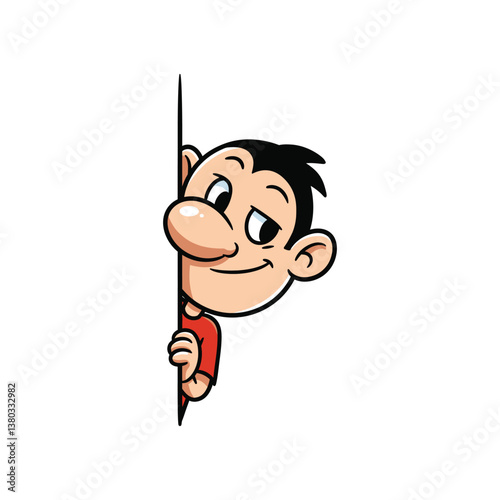 Cartoon Man Peeking Vector - Smiling Face with Side View