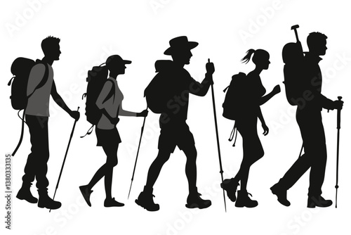 set of Hiker Illustration vector silhouettes 