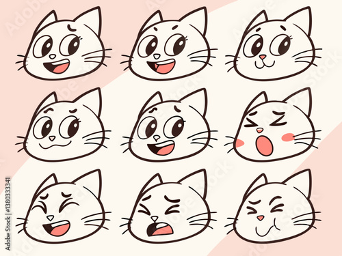set of funny cartoon cats emoji