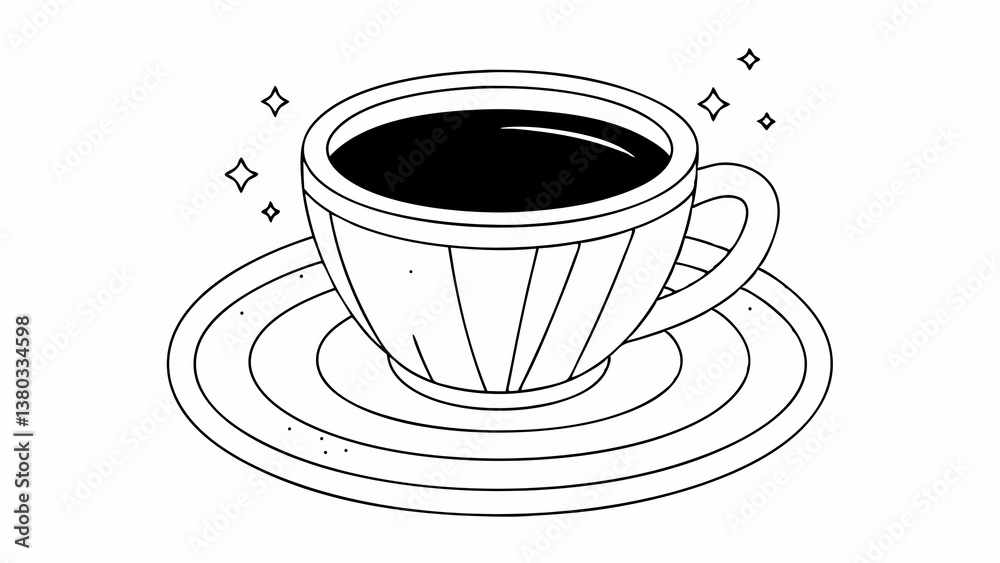 Obraz premium Coffee cup illustration with sparkles on a plate 