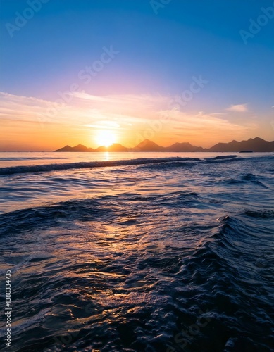 Calming Ocean Waves with Soft Sunset Colors – Serene Seaside Atmosphere