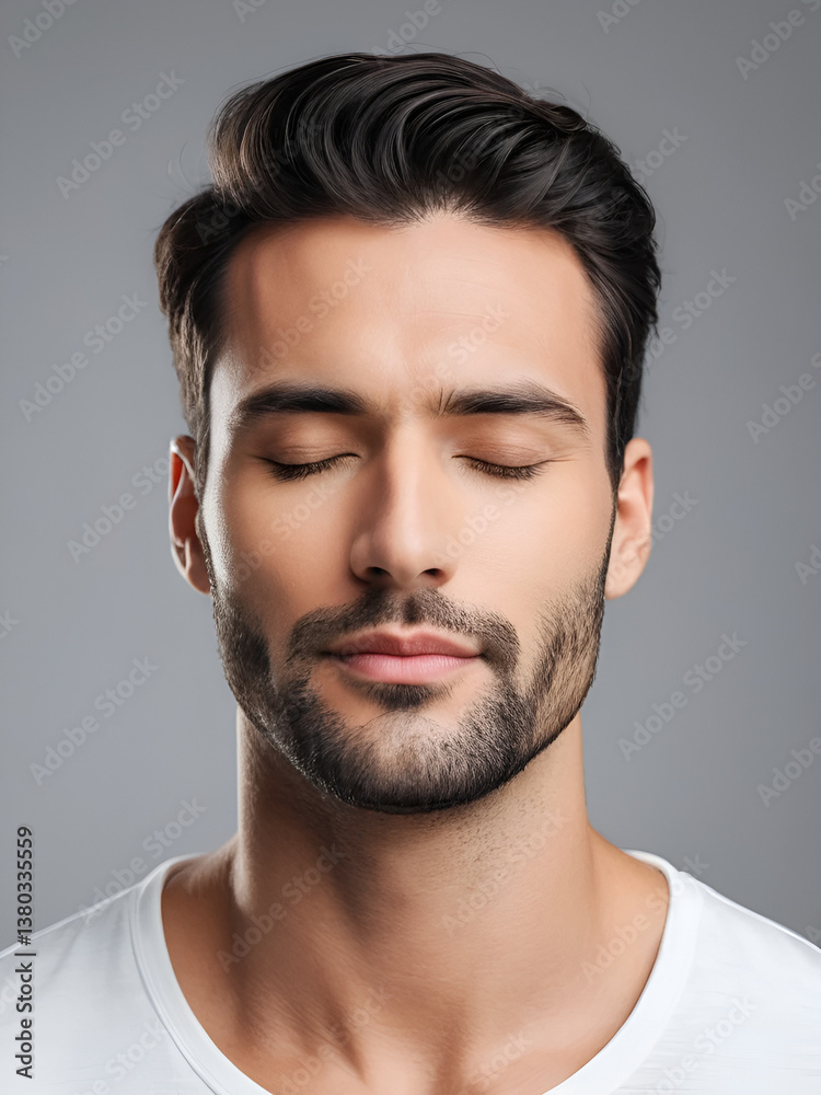 Handsome man with closed eyes over gray background Handsome man with closed eyes over gray background