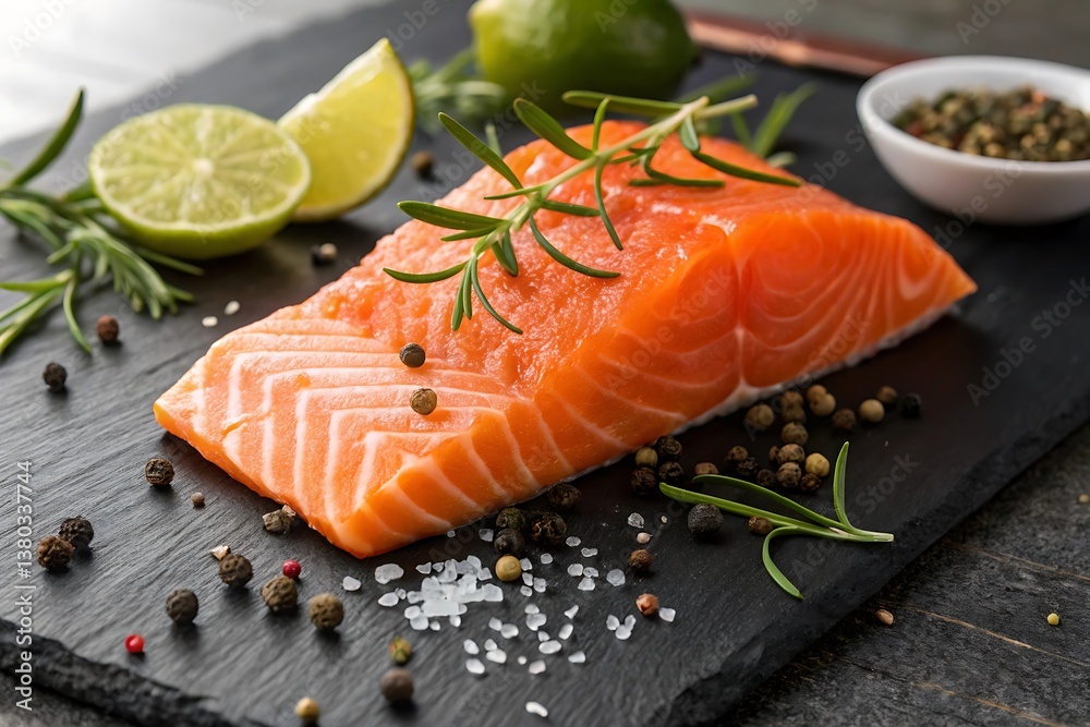 Fresh salmon fillet with lime rosemary and peppercorns Fresh salmon fillet with lime rosemary and peppercorns