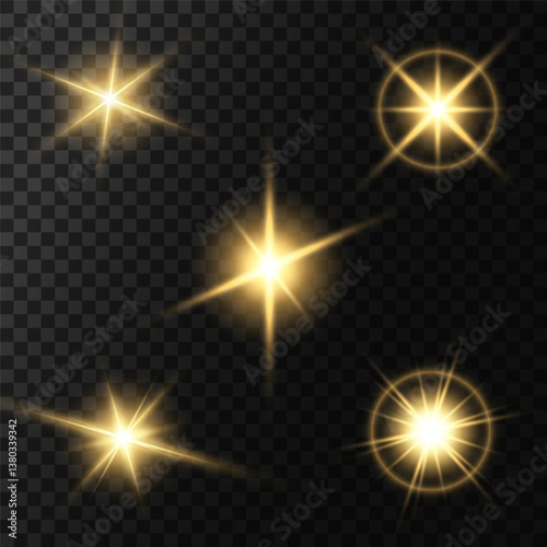 Lens Flare, light glow effect. sun or realistic shining star with backlight effect. bokeh glitter and sparkles or sparkles on transparent background.