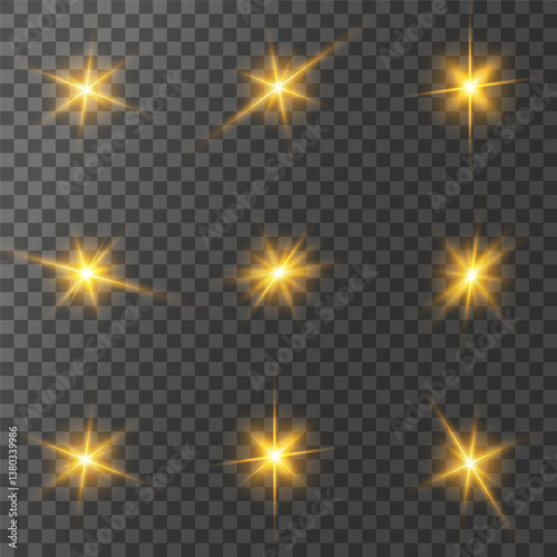 Lens Flare, light glow effect. sun or realistic shining star with backlight effect. bokeh glitter and sparkles or sparkles on transparent background.