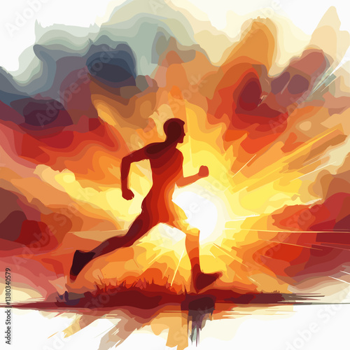 Silhouette of a runner sprinting against a vibrant sunset background  
