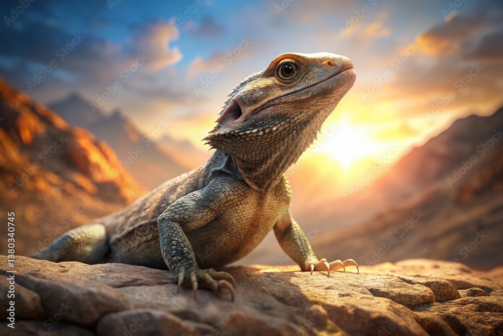 Fototapeta premium Himalayan Lizard Sunbathing: Nepal Reptile Basking in Sunlight