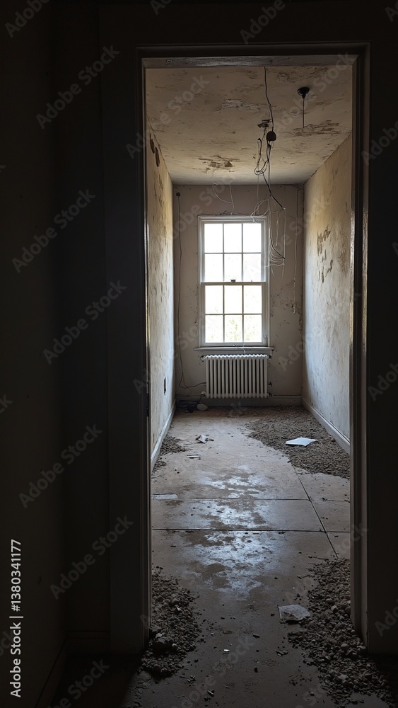 Abandoned Room with Cobwebs and Dim Light Creating an Eerie Atmosphere in a Neglected Interior Space Abandoned Room with Cobwebs and Dim Light Creating an Eerie Atmosphere in a Neglected Interior Space
