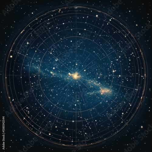 Abstract Star Chart Circular Design Vintage Inspired Constellations Soft Ambient Lighting
