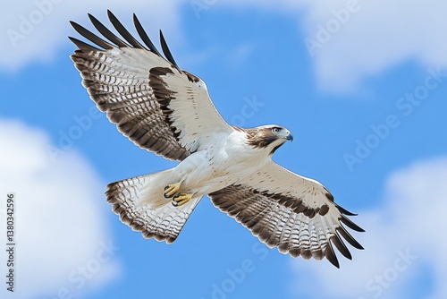 A hawk diving through the sky, its sharp beak and keen eyes locked onto its prey