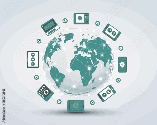 vector illustrative poster that celebrates global communication technology . Showcase a world travel by advanced communication systems.
