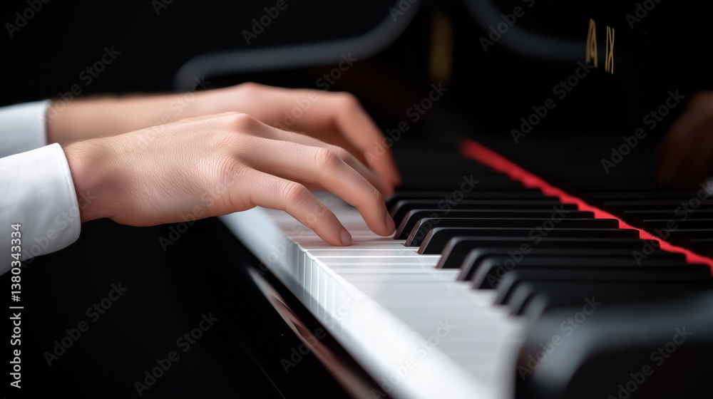 Obraz premium Fingers dancing over piano keys during an evening performance
