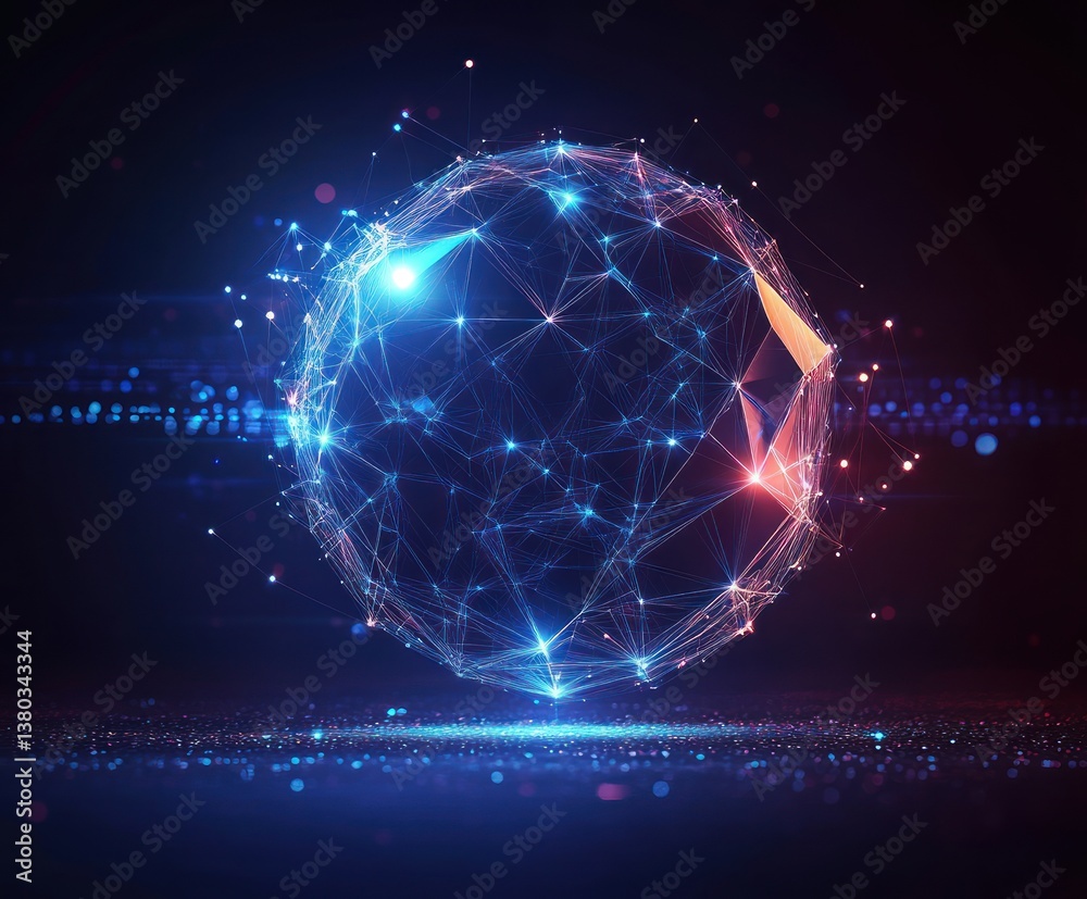 Obraz premium Futuristic Cyberpunk Digital Sphere with Geometric Shapes and Glowing Neon Lights