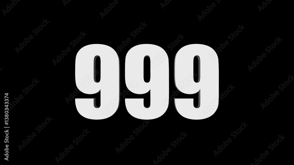 999 3d text animation on black background. 4K 999 3d text animation on black background. 4K