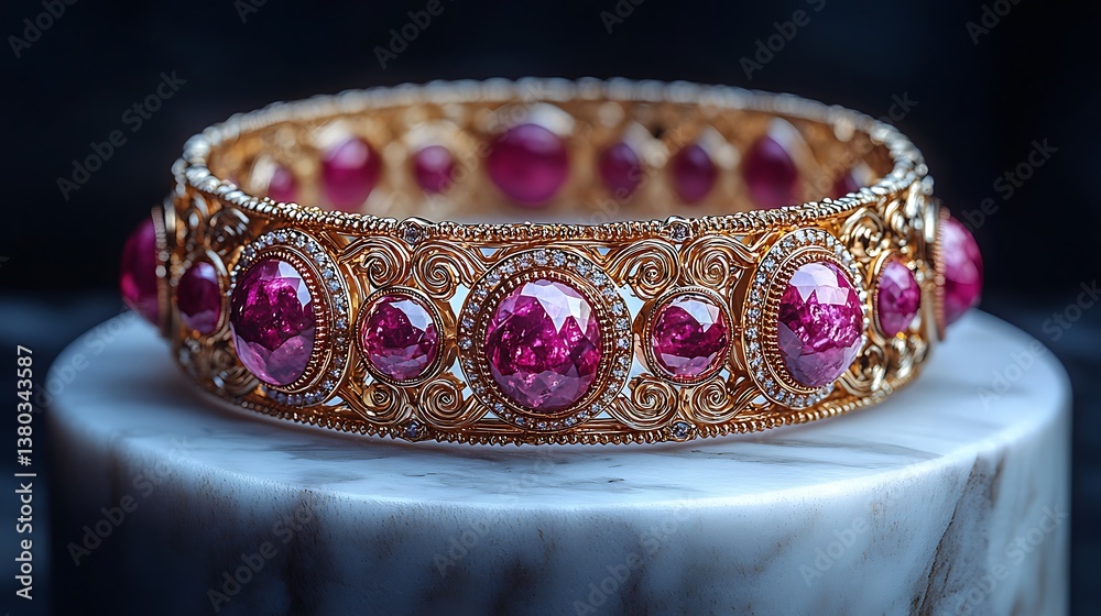 Rich gold bangle adorned with rubies high resolution picture Rich gold bangle adorned with rubies high resolution picture