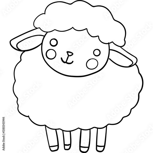 Farm theme, Cute cartoon sheep character with fluffy wool and a friendly expression. Outline for coloring .