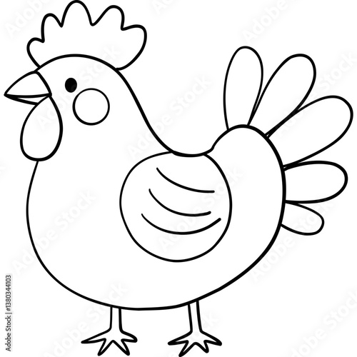 Farm theme, Cartoon-style chicken illustration with simple lines and shapes. Outline for coloring .