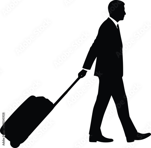 Silhouette vector illustration of traveler walking with suitcase 