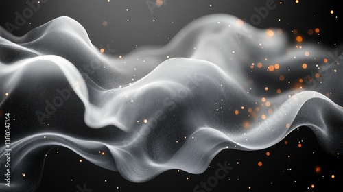 Flowing, wavy texture with sparkling orange dots against a dark, blurred background